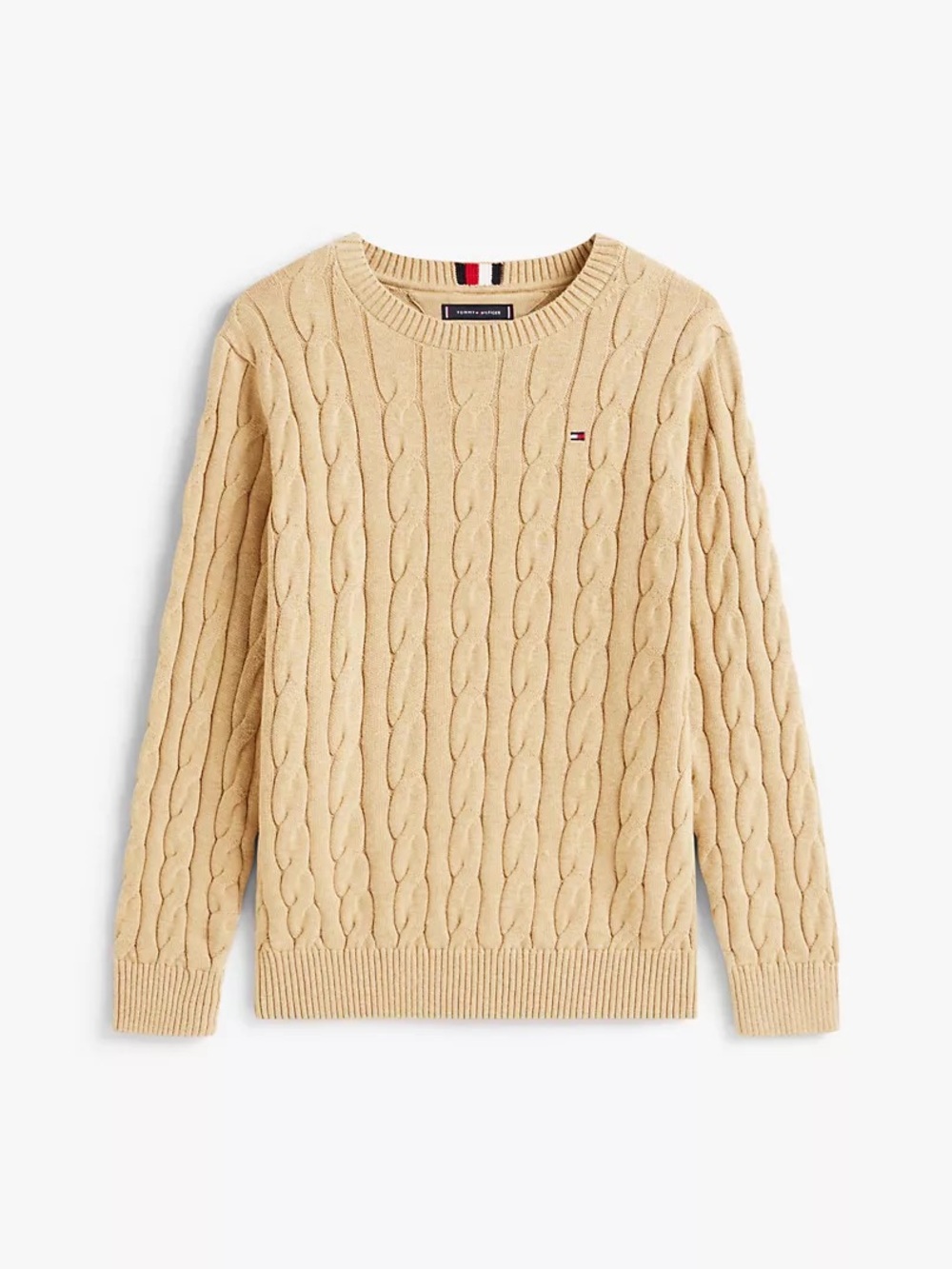 Tommy Hilfiger Boy’s Cable Knit Crewneck Sweater - Tan